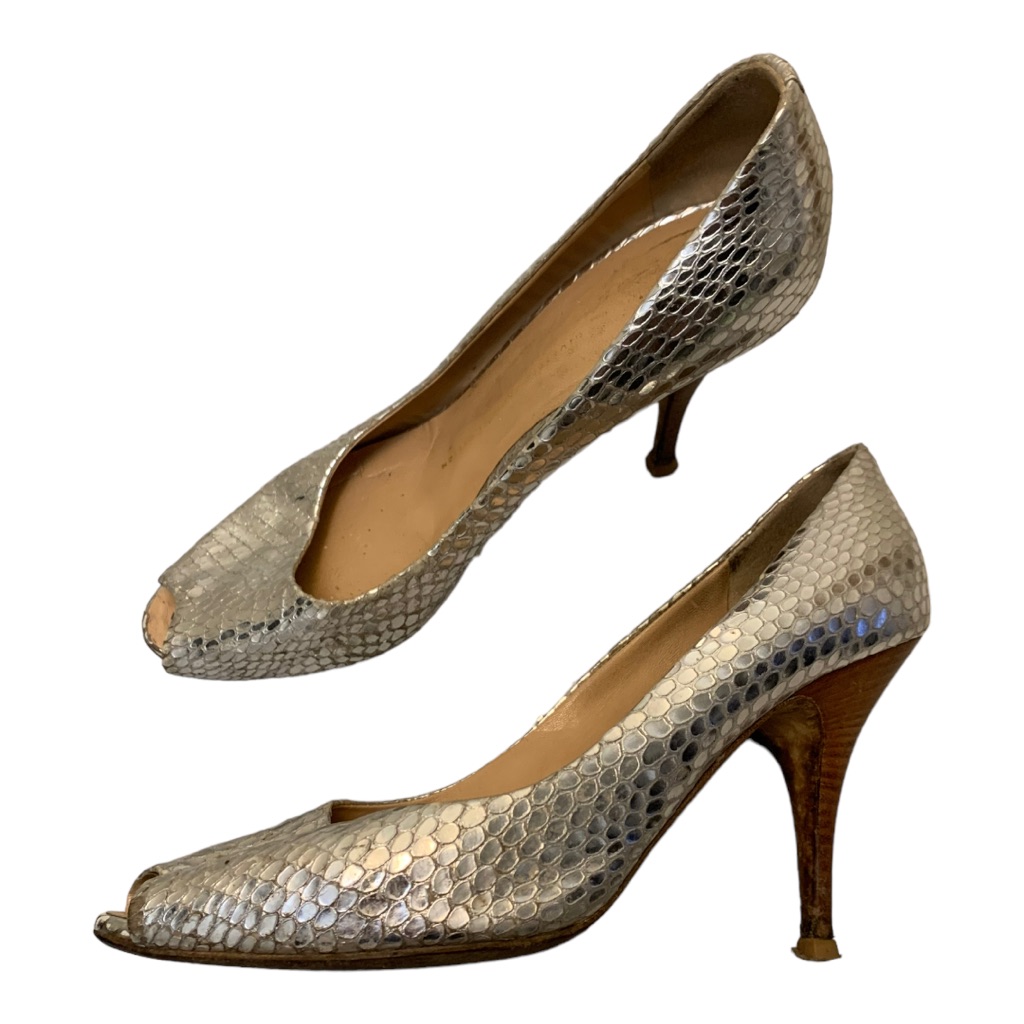 Giuseppe Zanotti Silver Python Embossed Peep Toe